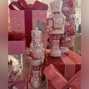 Set of 2, Handblown glass, Pink Blush Nutcracker Ornaments! New in box,